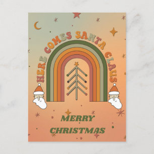 Postal El Retro Funky Aquí Viene Los Navidades De Santa C
