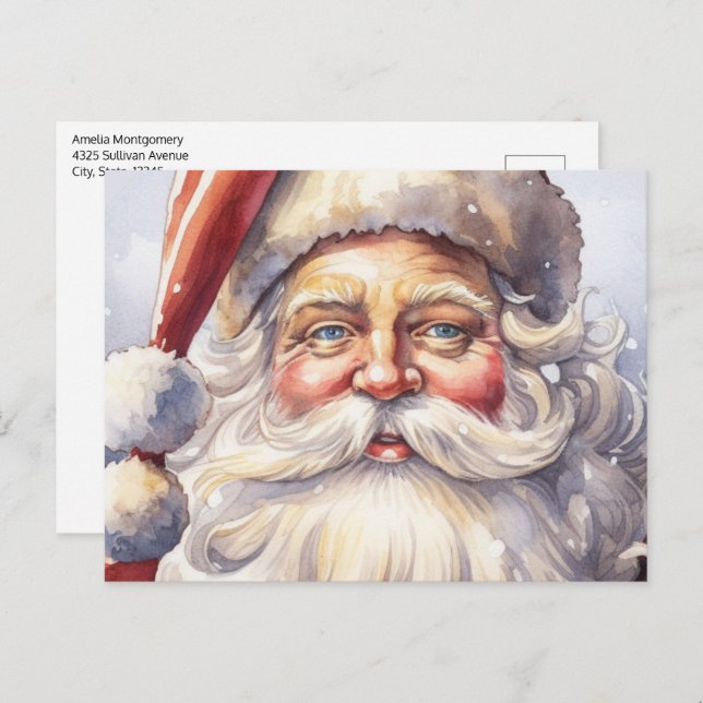 Postal El retro Santa Claus en un Navidad Gorra rojo (Anverso / Reverso)