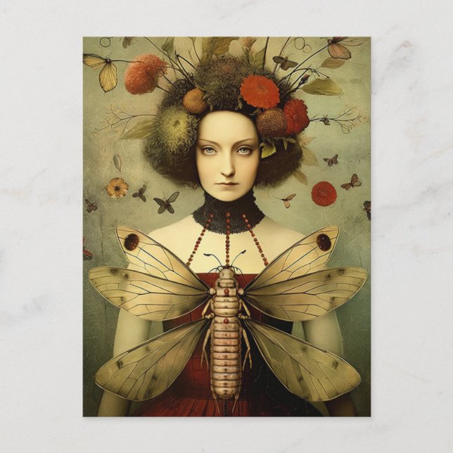 Postal El retro vintage de Bug Lady Creepy (Anverso)