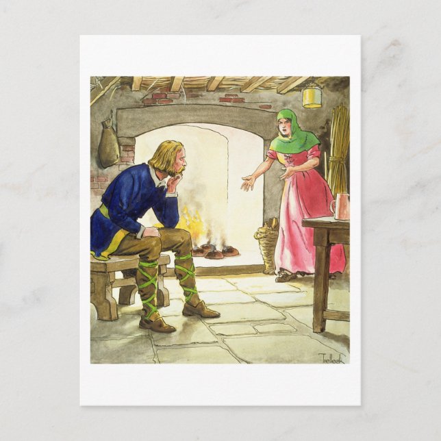 Postal El rey Alfred (849-99) quemando los pasteles, de ' (Anverso)