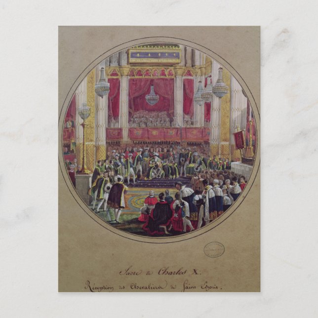 Postal El Rey Carlos X recibe a los Caballeros (Anverso)