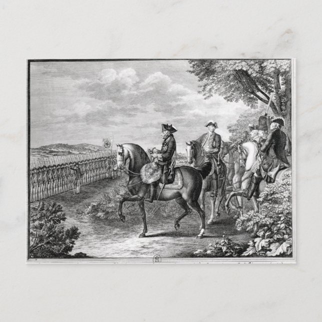 Postal El rey Federico II de Prusia revisando la (Anverso)