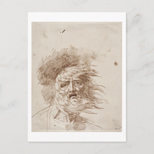 Postal El Rey Lear en la tormenta (tinta de pluma y de bi (Anverso)
