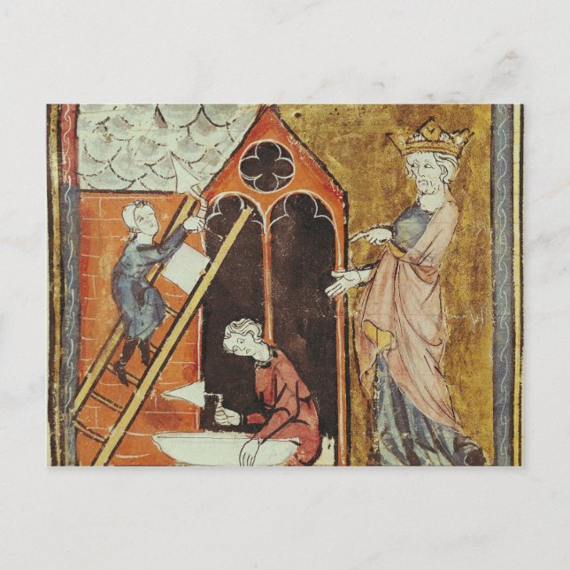 Postal El Rey Luis VI observando la construcción de (Anverso)