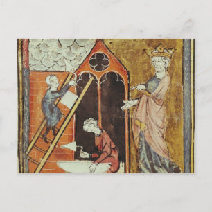 Postal El Rey Luis VI observando la construcción de