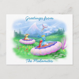 Postal El rey Monty y el príncipe Marvin con sus trineos