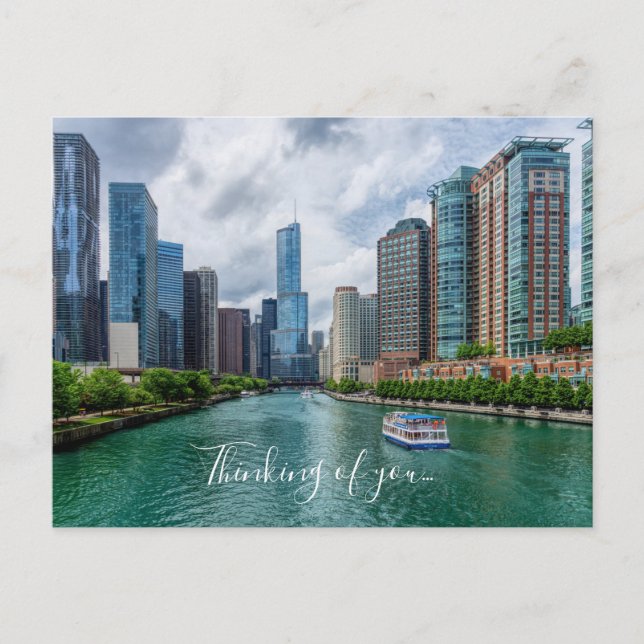 Postal El río Chicago y la Torre Trump pensando en ti (Anverso)