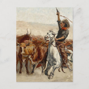 Postal El Rodeo Arte Occidental por Frederic Remington