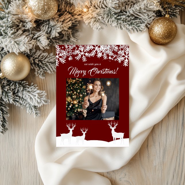 Postal El rojo profundo Feliz Navidad tu foto (Deep Red Merry Christmas Your Photo Postcard)