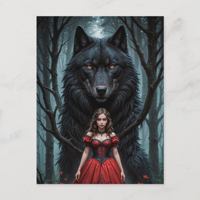Postal El rojo y el lobo negro (Anverso)