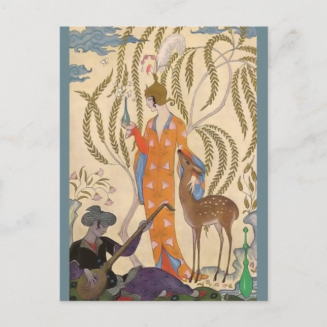 Postal El romance de Perfume Persia por George Barbier (Anverso)