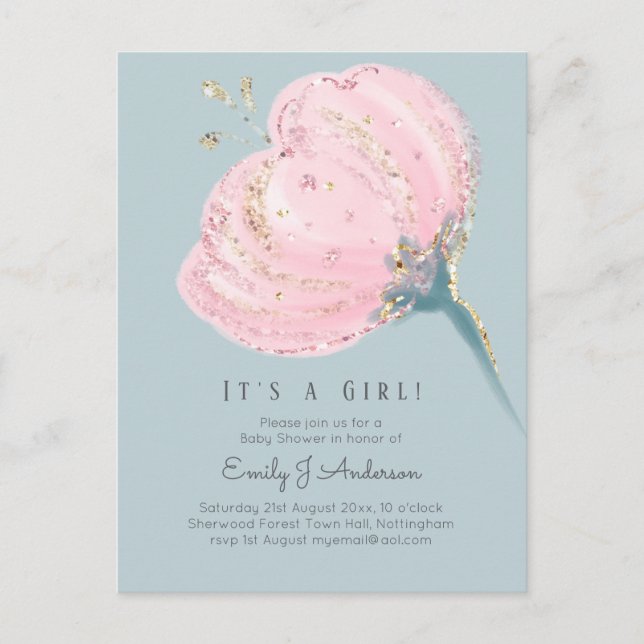 Postal El Rosa Moderno Es Un Baby Shower Chica (Anverso)