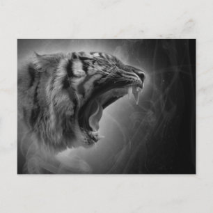 Postal El rugido del espíritu del tigre blanco y negro