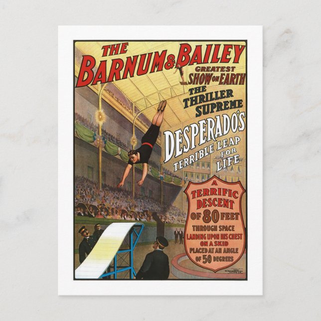 Postal El salto de vida de Barnum y Bailey Desperado (Anverso)