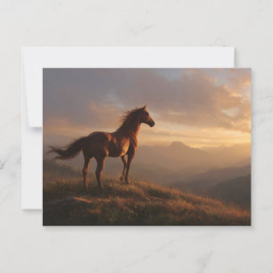 Postal El salvaje Mustang mirando el atardecer