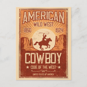Postal El salvaje Oeste de Cowboy Americano