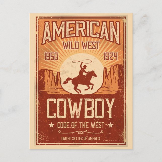 Postal El salvaje Oeste de Cowboy Americano (Anverso)