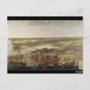 Postal El sitio de La Rochelle en 1628