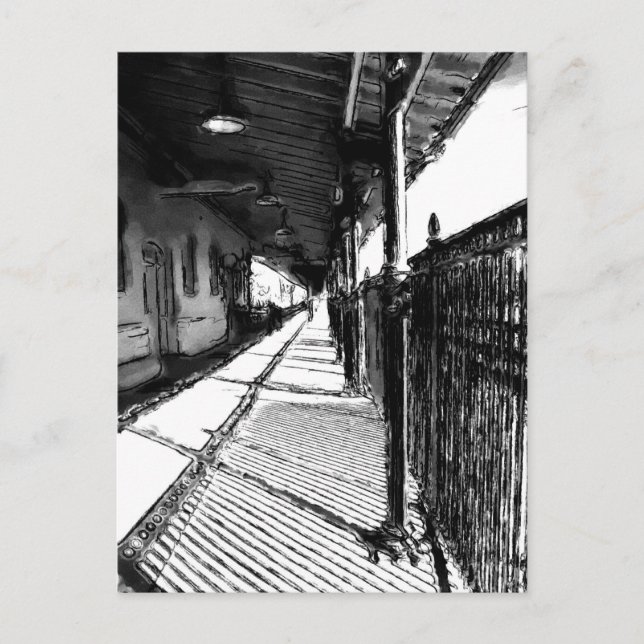 Postal El sketch en blanco y negro de la estación de tren (Anverso)