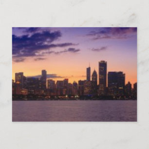 Postal El sol se pone sobre el horizonte de Chicago