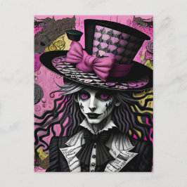 Postal El Sombrerero Loco Rosa y Negro Inspirado en Alice