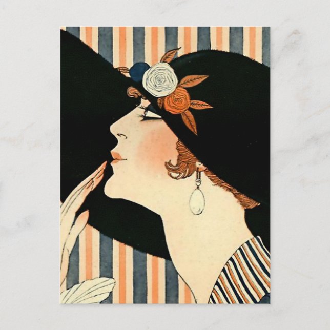 Postal “El sombrero negro” Art Deco de George Barbier (Anverso)