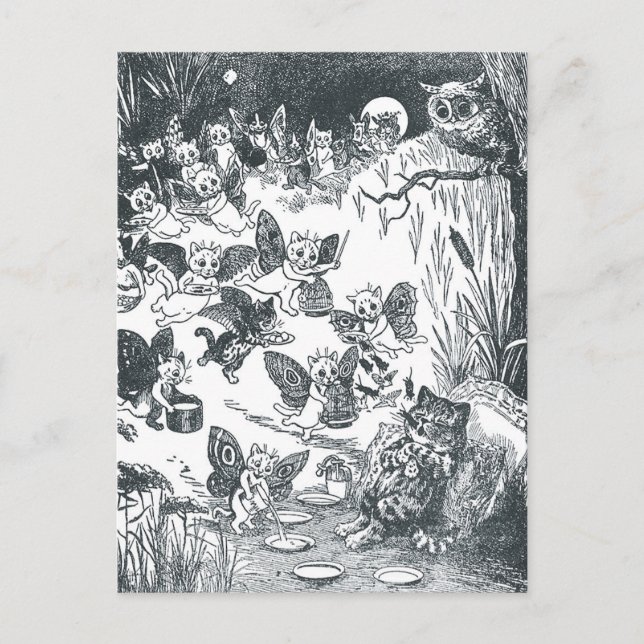 Postal El sueño de Kitty de la Fairyland, Louis Wain (Anverso)