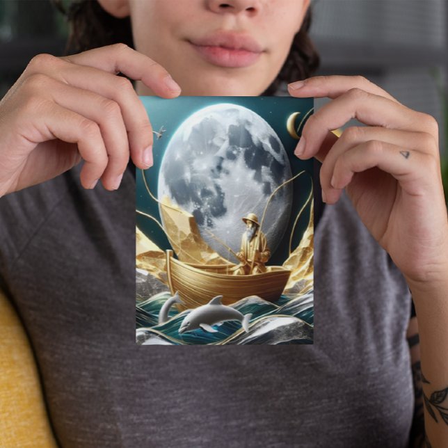 Postal El sueño del pescador iluminado por la luna (Subido por el creador)