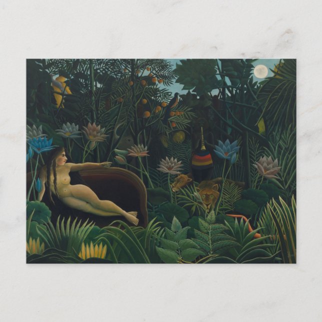Postal El sueño (Exotique Le Reve) de Henri Rousseau (Anverso)