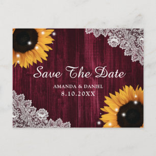 Postal El Sunflower Burgundy Wood Lace Rustic Save The Da