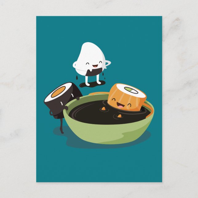Postal El sushi disfruta del tiempo de baño divertido (Anverso)