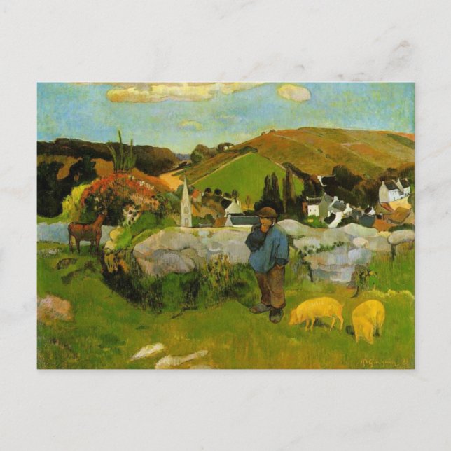 Postal El Swineherd, Bretaña, por Paul Gauguin (Anverso)