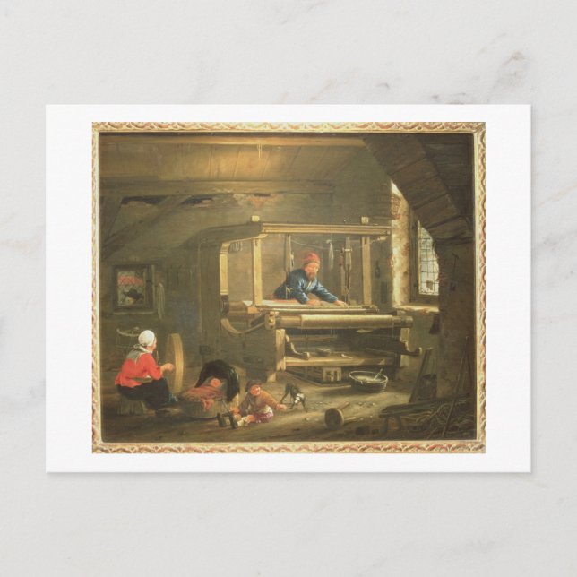 Postal El taller de un tejedor, 1656 (aceite sobre lienzo (Anverso)