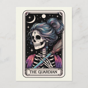 Postal El Tarot de la Bruja Esqueleto con Escoba de La Gu