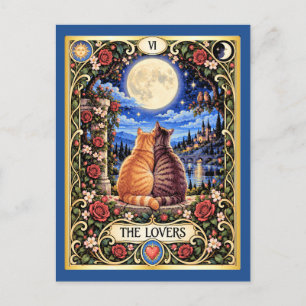 Postal El Tarot del Gato de Los Amantes - Armonía y Conex