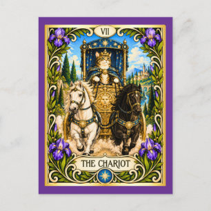 Postal El Tarot del Gato El Carruaje - Triunfo y Fuerza d