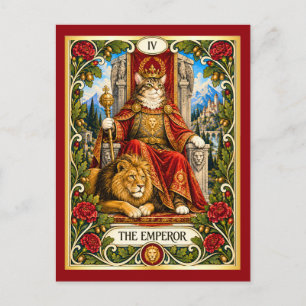 Postal El Tarot del Gato Emperador - Autoridad y Orden