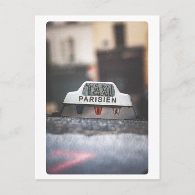 Postal El taxi parisino en la lluvia (Anverso)