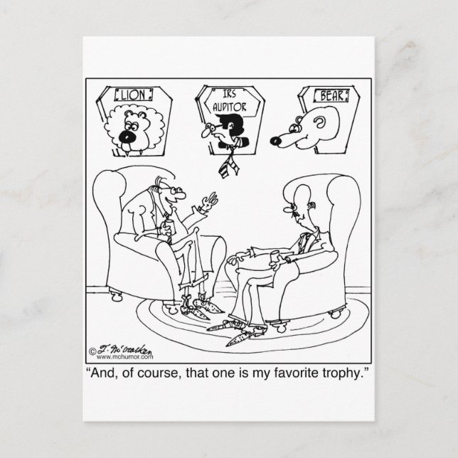 Postal El taxidermista y el auditor del IRS (Anverso)
