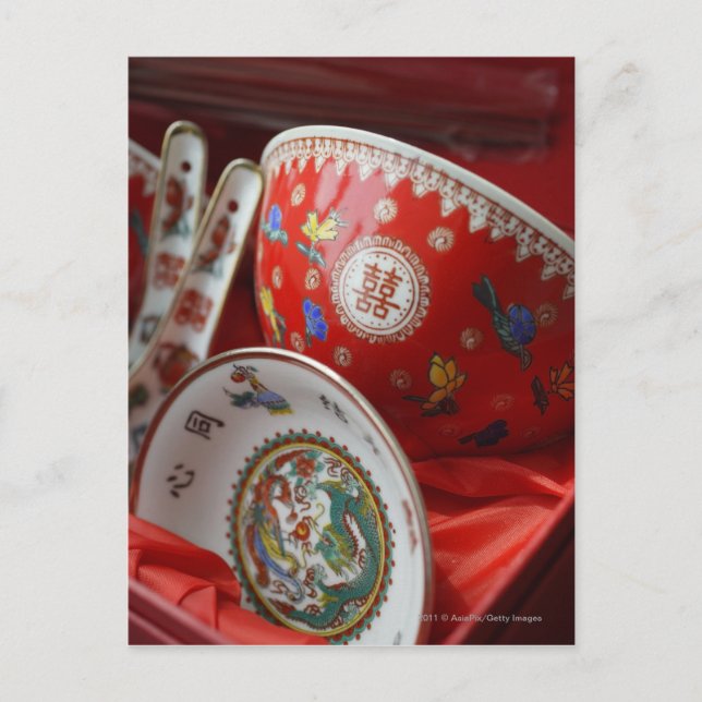 Postal El tazón chino con doble felicidad (Anverso)