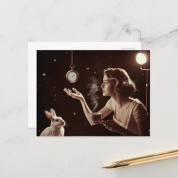 Postal El té surrealista con el conejo