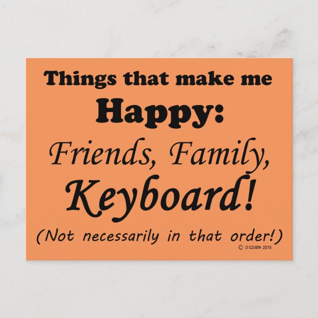 Postal El teclado me hace feliz (Anverso)