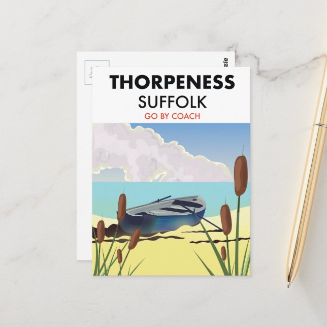 Postal El Thorpeness sufolk vintage beach poster. (Anverso/Reverso In Situ)