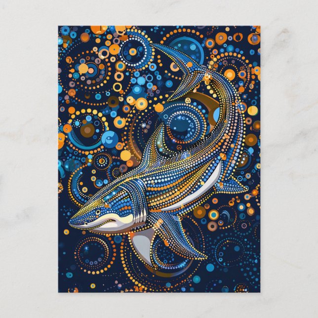 Postal El tiburón al estilo de arte de puntos aborigen (Anverso)