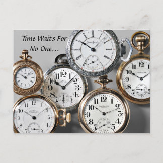 Postal El tiempo no espera a nadie... Relojes de pared