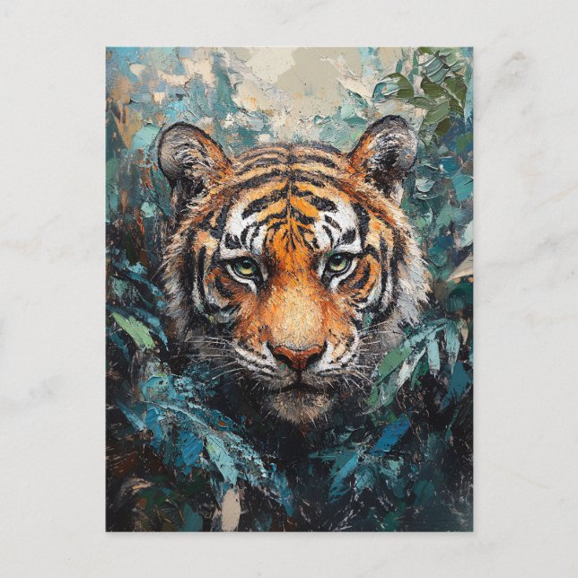 Postal El tigre en la pintura de retrato de la jungla (Anverso)