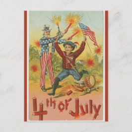 Postal El Tío Vintage Sam Fireworks Cuarto de Julio