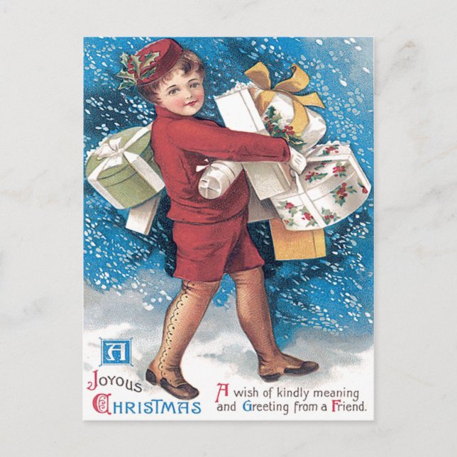 Postal El transporte de un niño pequeño presagia nieve ho (Anverso)