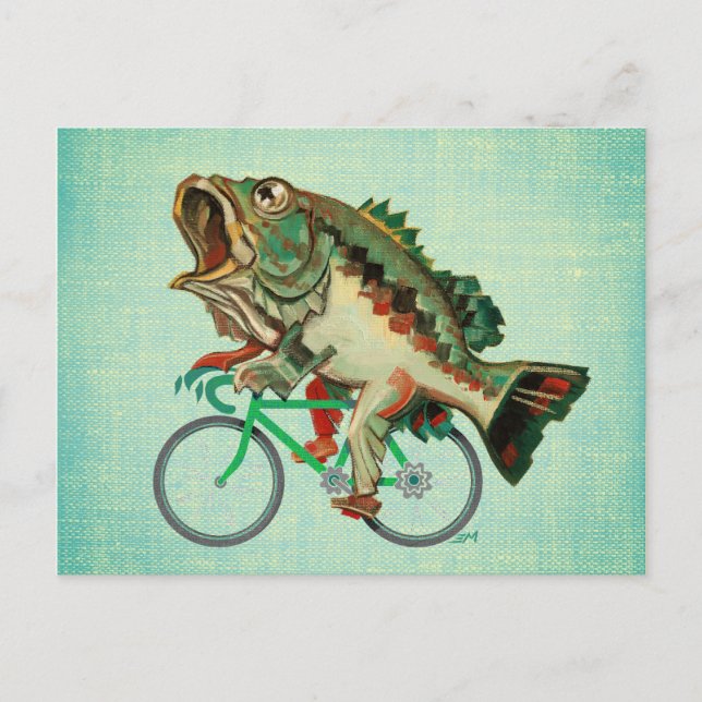 Postal El trasero de largemouth montando una bicicleta (Anverso)