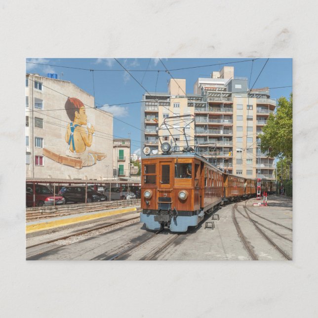 Postal El tren Sollér llega a Palma, Mallorca. (Anverso)